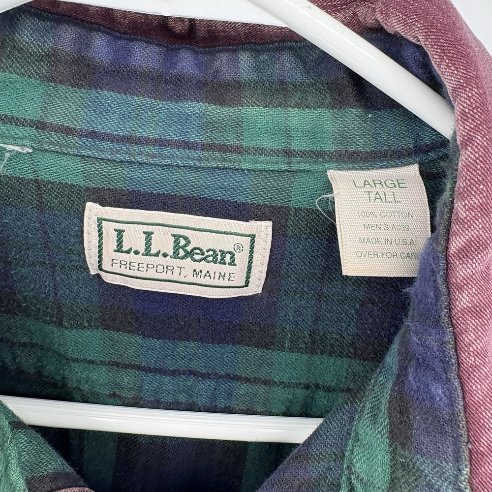 Vtg LL Bean Hurricane Shirt Maroon Canvas Flannel Plaid Lined Men Large Tall - Picture 7 of 10